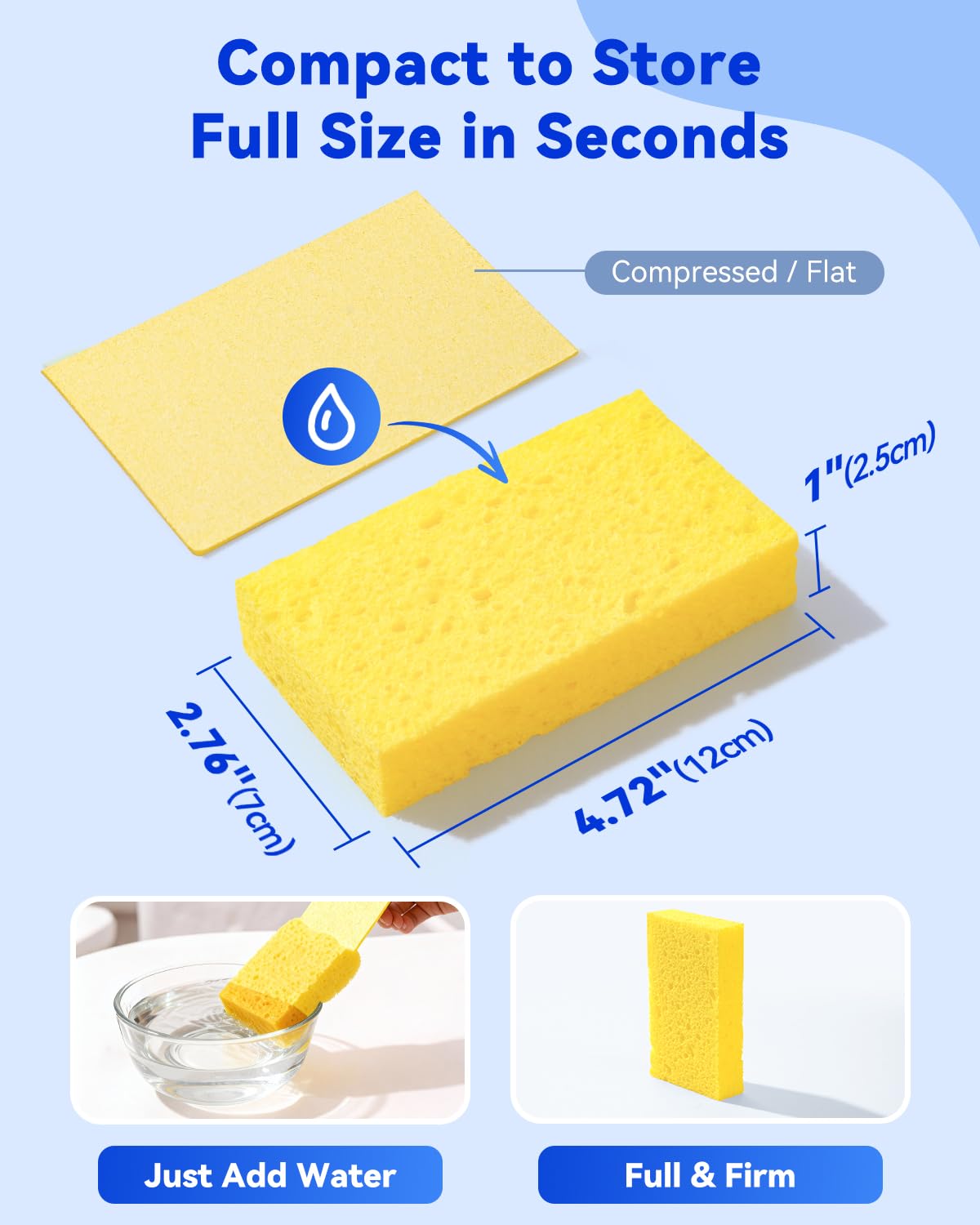 Temede 12-Count Cellulose Sponges, Non-Scratch Kitchen Sponges for Dish,Colorful Compressed Dish Scrubber Sponge for Household,Cookware,Bathroom