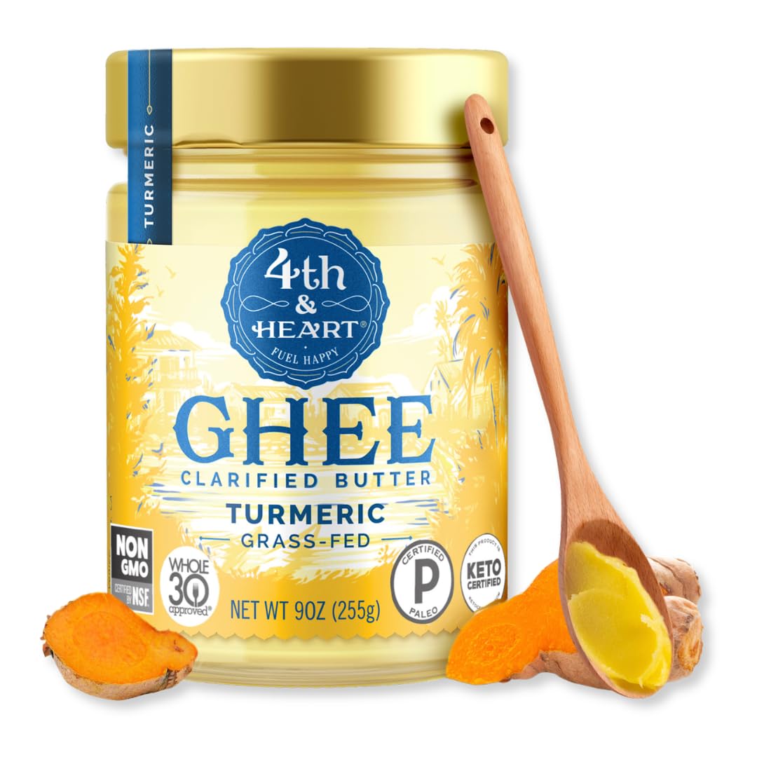 4th & Heart Turmeric Grass-Fed Ghee, Clarified Butter, 100% Butter Fat, Pasture-Raised, Lactose & Casein Free, High Smoke Point Cooking Oil, Keto