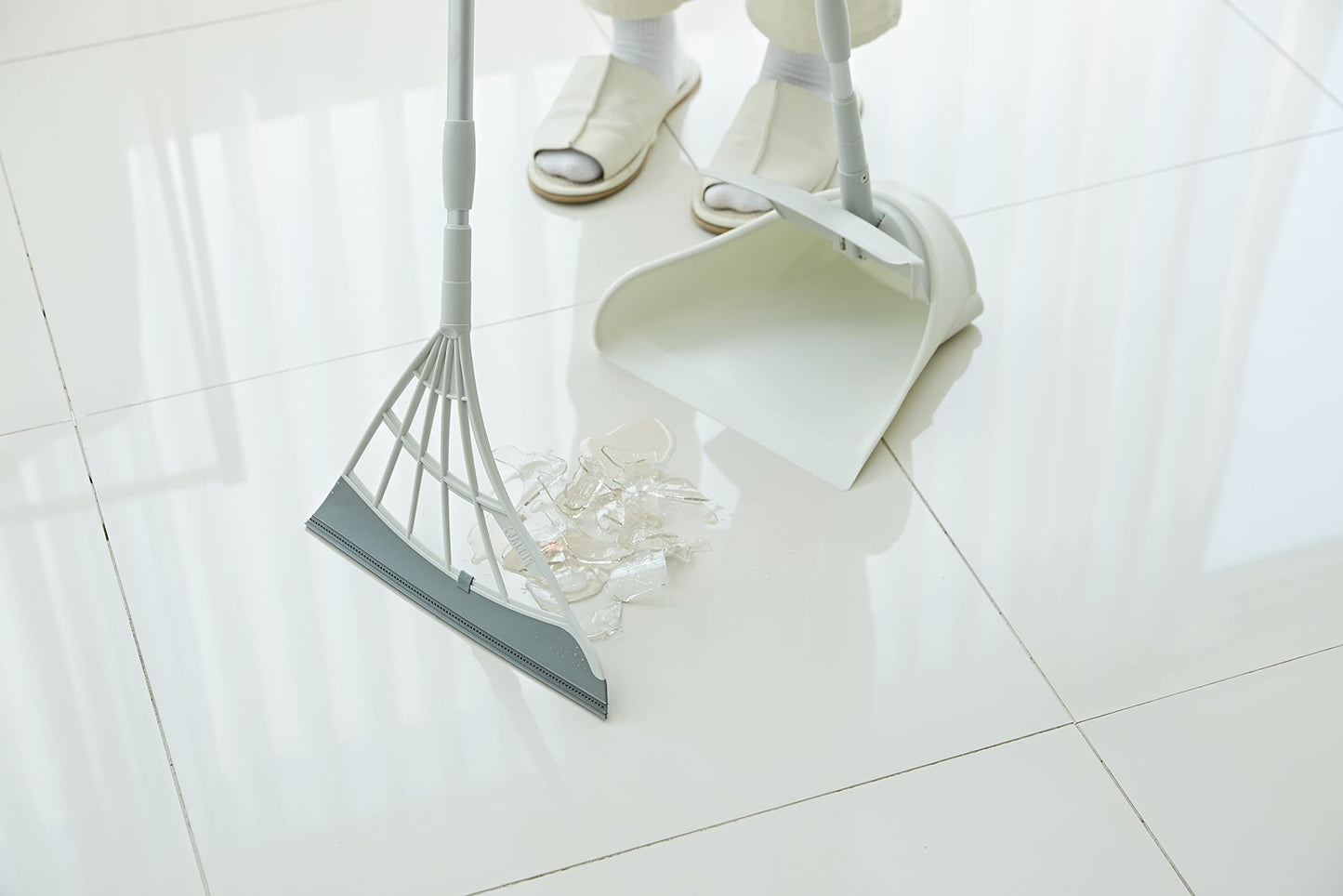 Broombi and Dustpan Set - All-Surface Silicone Broom & Squeegee for Indoor Cleaning - Sweeps Glass, Dust, Removes Pet Hair, Liquids - Smooth Floors