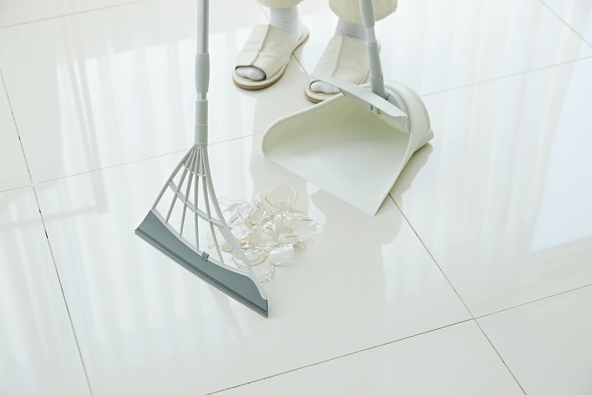 Broombi and Dustpan Set - All-Surface Silicone Broom & Squeegee for Indoor Cleaning - Sweeps Glass, Dust, Removes Pet Hair, Liquids - Smooth Floors