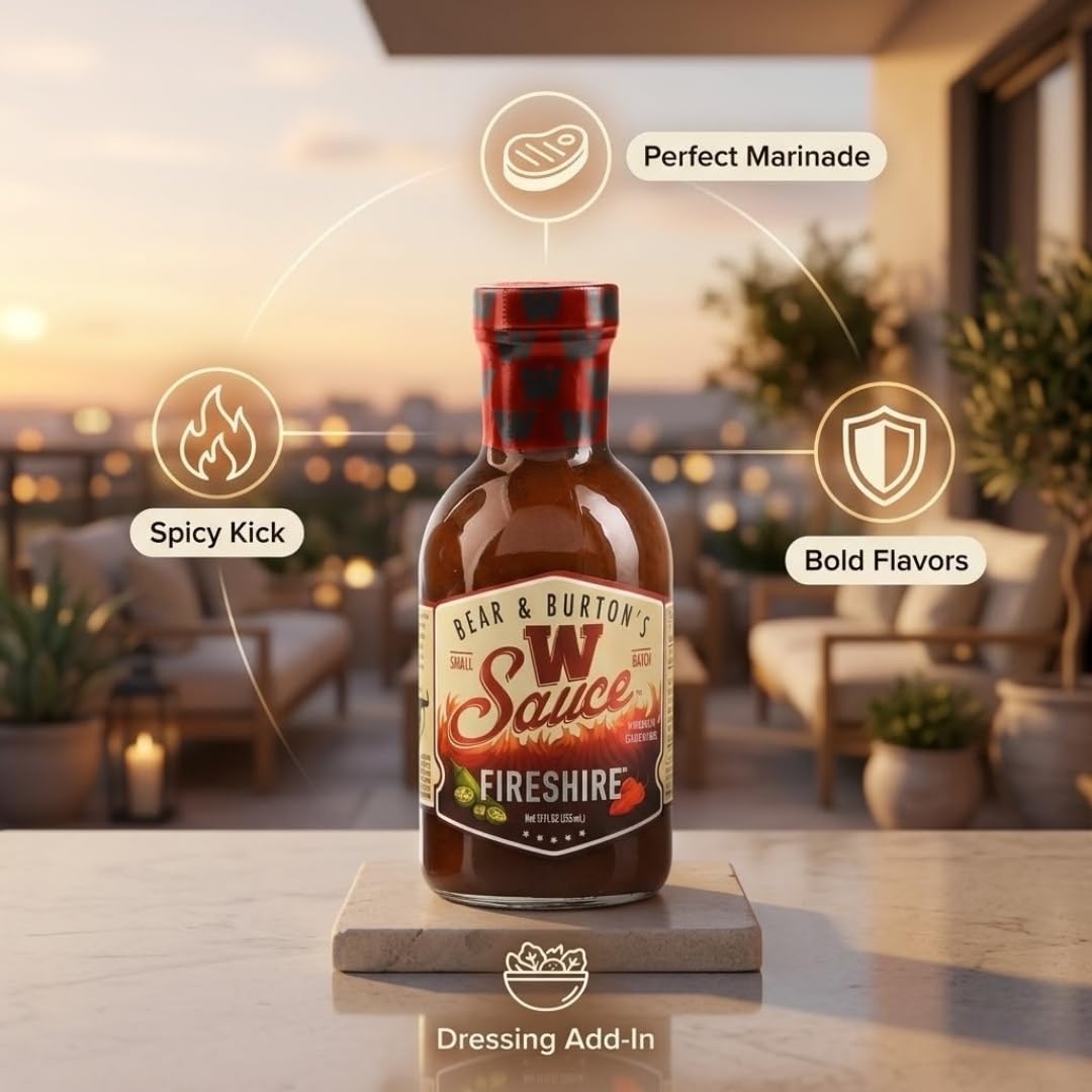 Bear & Burton's The W Sauce Fireshire Sauce - 12 oz Bottles - Worcestershire Style - Worshestire Flavor - Worcester Alternative Original