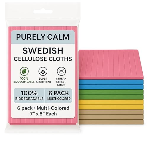 Purely Calm - Swedish Cloth 6 Pack for Kitchen, Eco-Friendly Reusable Dish Towels, Absorbent and Odor-Free Cleaning Cloths for Home