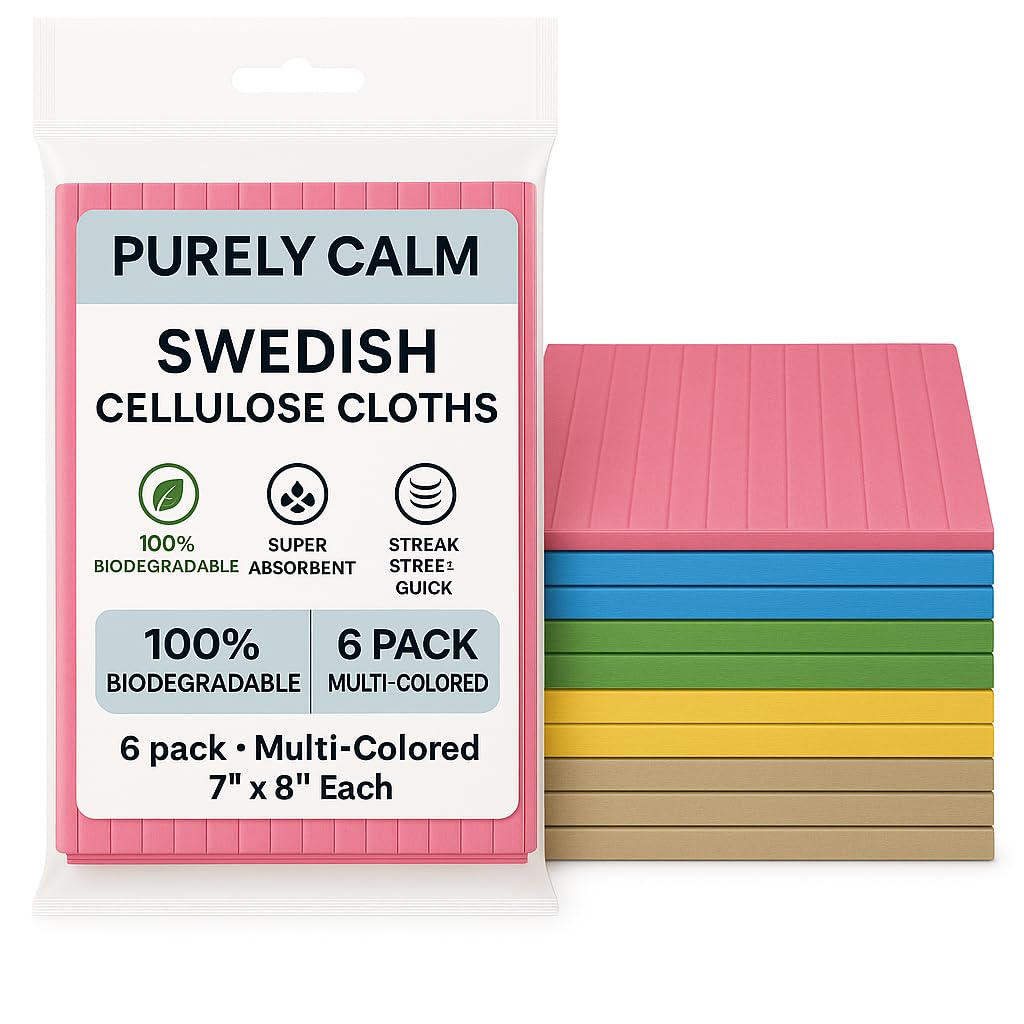 Purely Calm - Swedish Cloth 6 Pack for Kitchen, Eco-Friendly Reusable Dish Towels, Absorbent and Odor-Free Cleaning Cloths for Home