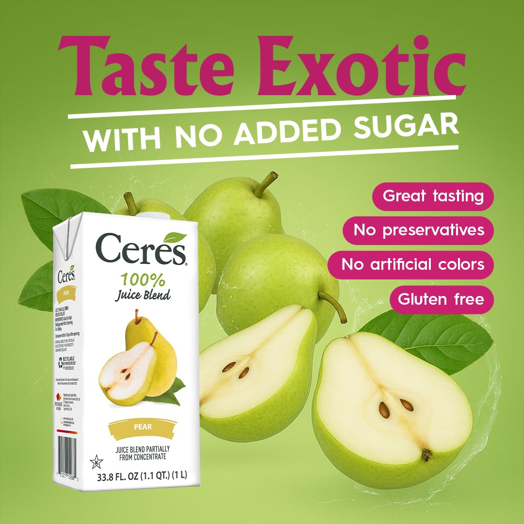 Ceres 100% All Natural Pure Fruit Juice Blend - Delicious Pear Edition - Rich in Vitamin C, No Added Sugar or Preservatives, Cholesterol Free, Gluten