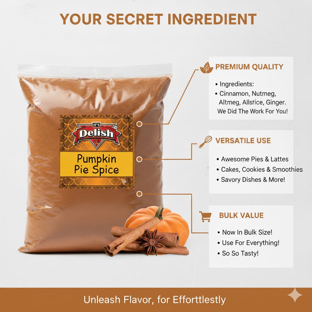 Gourmet Pumpkin Pie Spice Powder by It's Delish, 2 lbs Bulk Bag | Awesome Pumkin and Apple Pies Seasoning | Coffee Latte Tea Holiday Baking | Blend