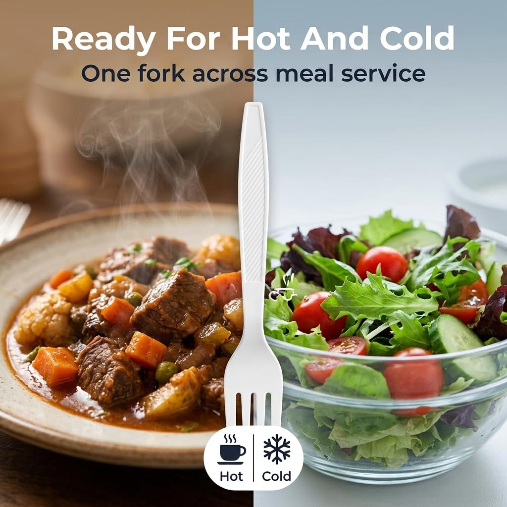 Plastimade White Plastic Forks, 500 Count - Extra Heavyweight Disposable Forks, BPA-Free Bulk Plastic Cutlery for Parties, Weddings, Catering