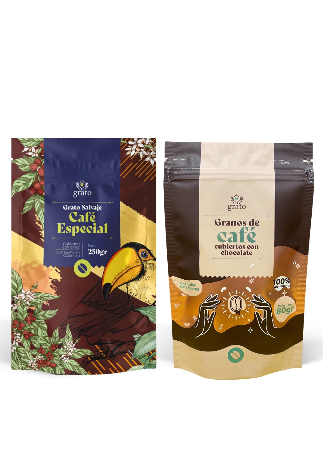 Grato Specialty Coffee Kit - Ground (250g) + Chocolate-Covered Beans (80g) | Premium Colombian Coffee & Gourmet Snack