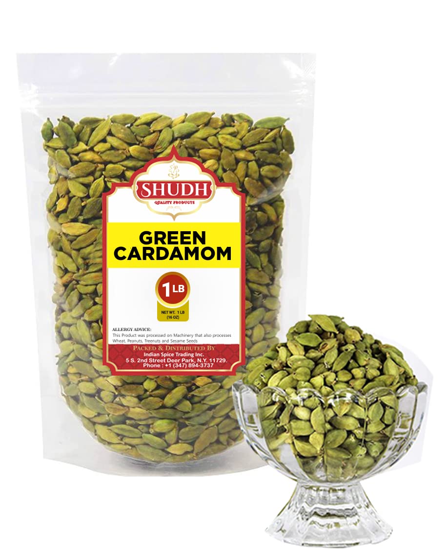SHUDH GREEN CARDAMOM 1 LB | 16 oz Green Cardamom Pods Spice (Hari Elachi) ~ All Natural | Vegan | Gluten Friendly | NON-GMO | Product of India