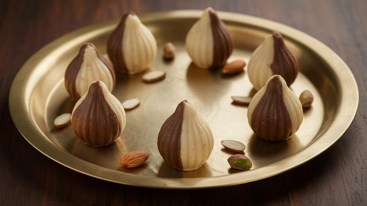 Ghasitaram Gifts Indian Sweets - Sweets Ganesha Chaturthi Gifts Modaks Sugarfree Chocolate Twin Mawa Modaks 800 GMS