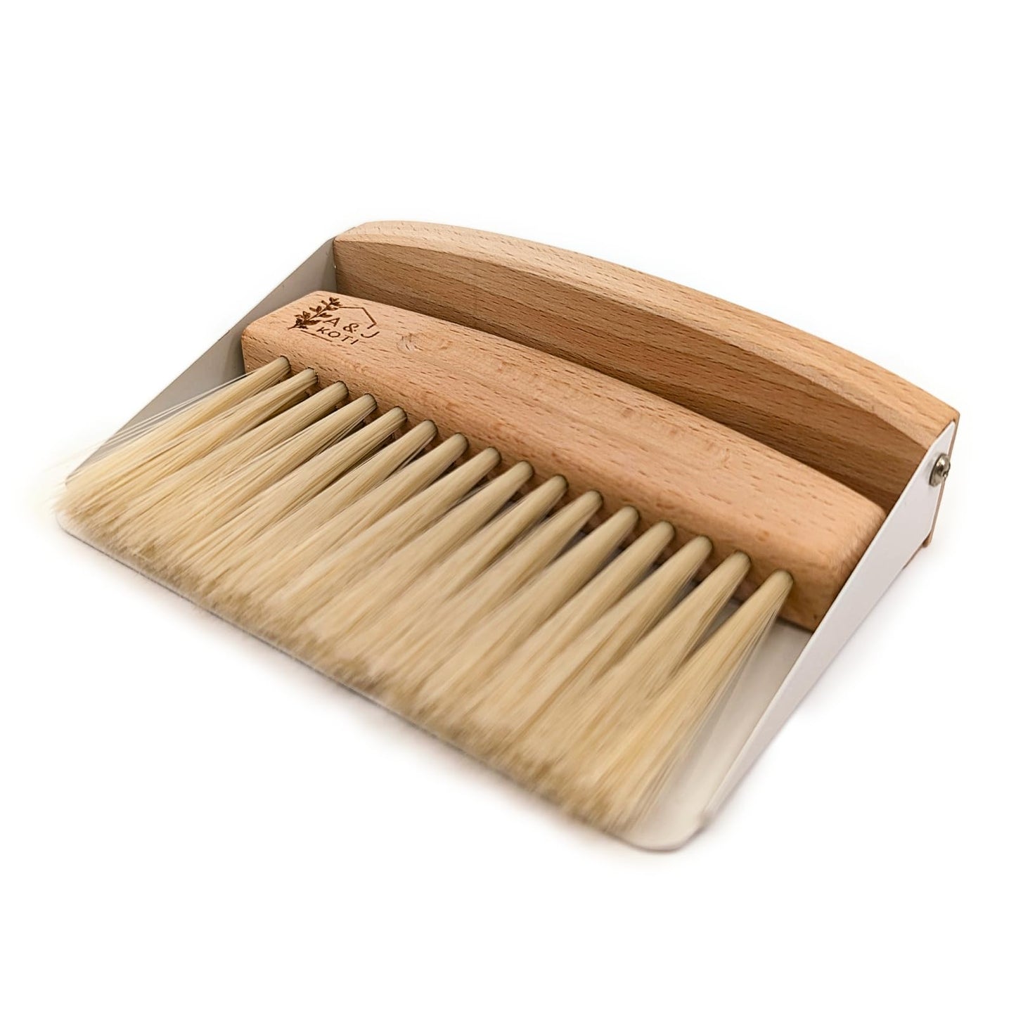 A&J Koti Table Crumb Sweeper - Small Mini Metal Dustpan and Hand Brush Combo Set - Wood Crumber for Servers, Restaurants, Home and Kitchen - Crumb