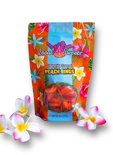 Local Sweets Li Hing Mui Peach Rings, Hawaiian Candy, (8.0, Ounces), Orange