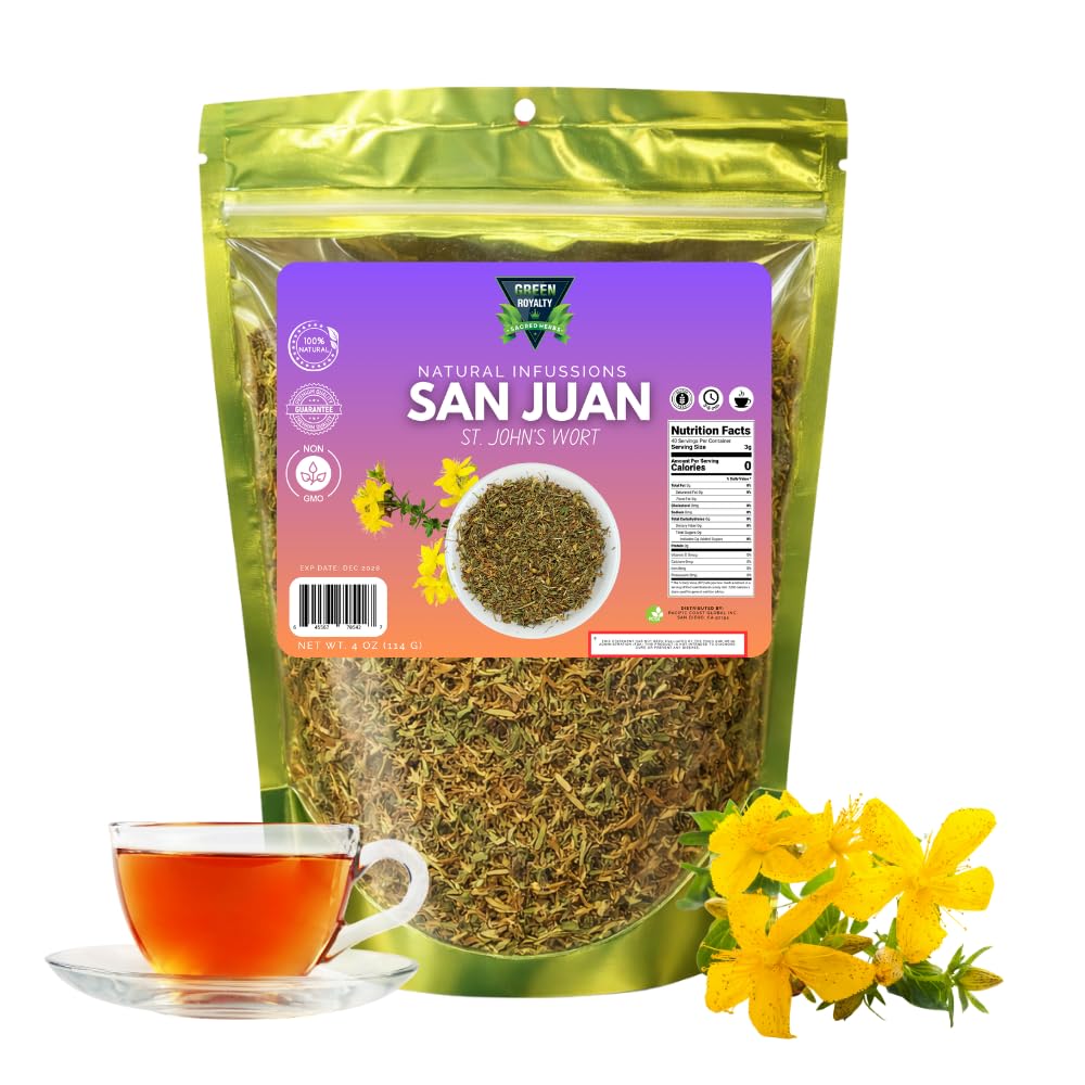 GREEN ROYALTY Te Herbal Hierba de San Juan 4oz - Herbal Tea (St. John's Wort Flower Tea), Stand Up Resealable Bag, 100% All Natural Fresh Tea