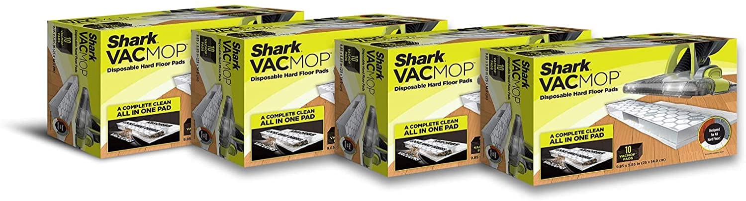 Shark VMP40 VACMOP Disposable Hard Floor Vacuum and Mop Pad Refills, Hardwood Floor Mop Pad, Shark Hard Floor Pads, 10 Count (Pack of 4) (Packaging