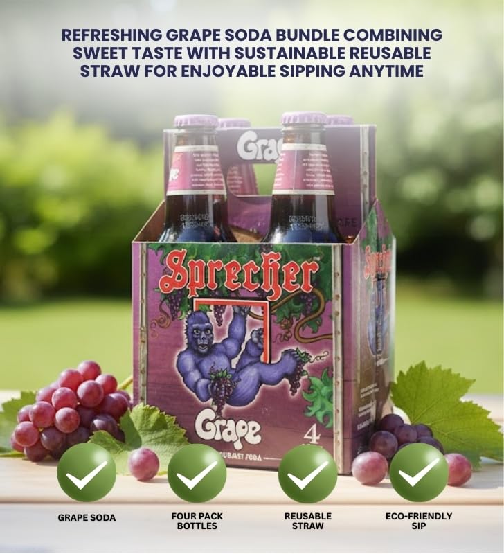 Grape Soda 64floz Bundle with Straws - Refreshing Fruity Beverage for Parties, Picnics, and Everyday Enjoyment - Gift Set (2 Items)