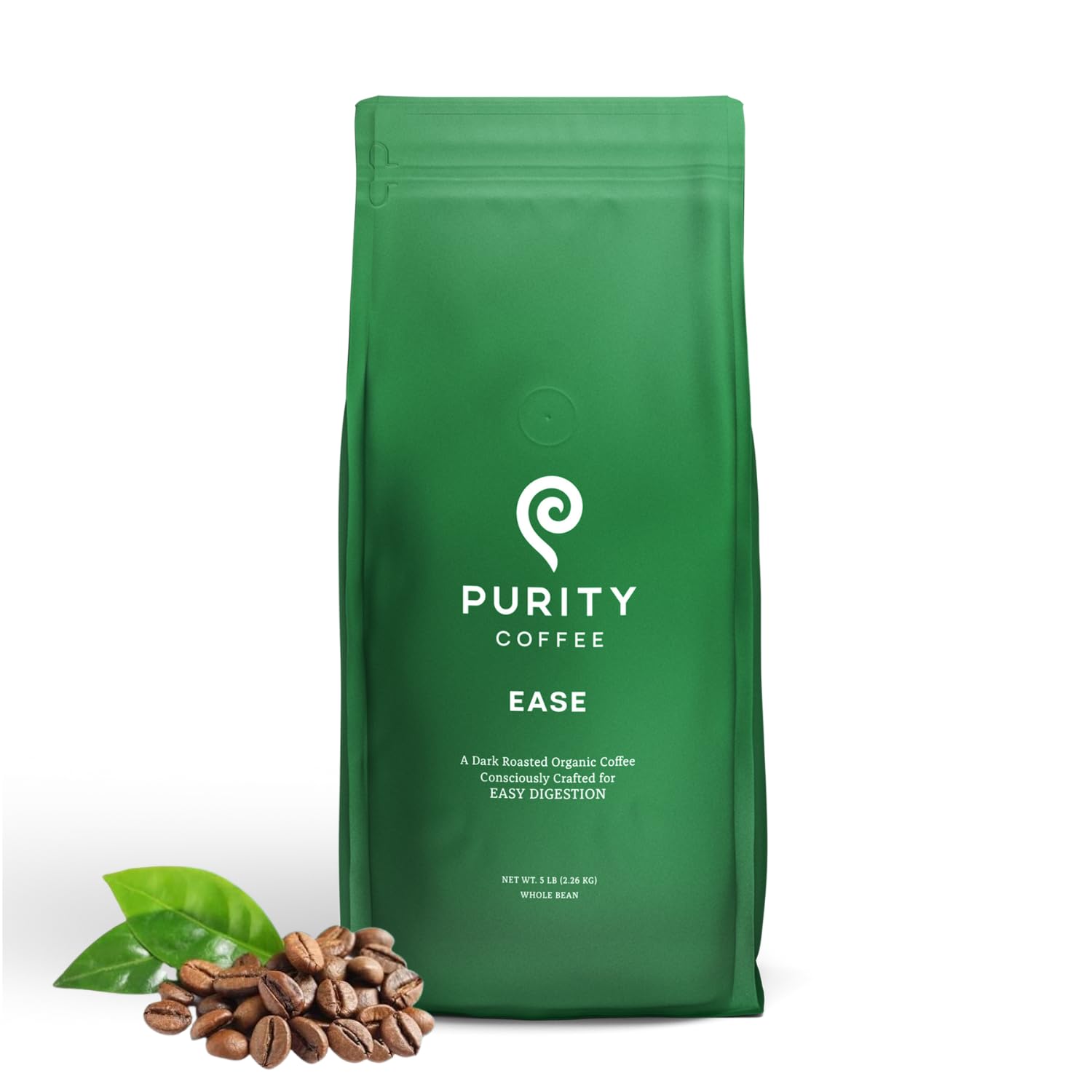Purity Coffee EASE Low Acid Dark Roast Whole Bean (5lb Bag) | Specialty-Grade USDA Organic Arabica Blend | Third Party Tested for Mold, Mycotoxins