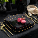 Blue Sky Organic Black Square Plates Combo (32 Count) | Premium Plastic Plates: 7.25" & 10" | Gold-Rimmed Disposable Dinnerware Party Essentials