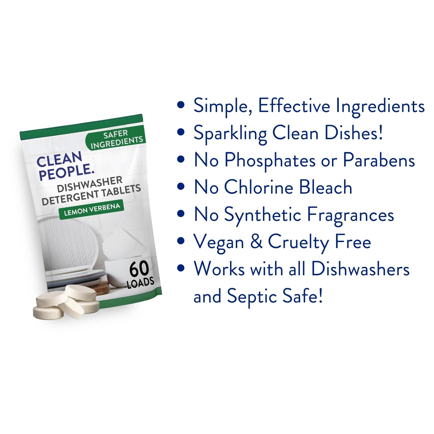 The Clean People Dishwasher Tablets - Cuts Grease & Rinses Sparkling Clean - Residue-Free - Phosphate Free Dishwashing Tablets (60 Count, Lemon