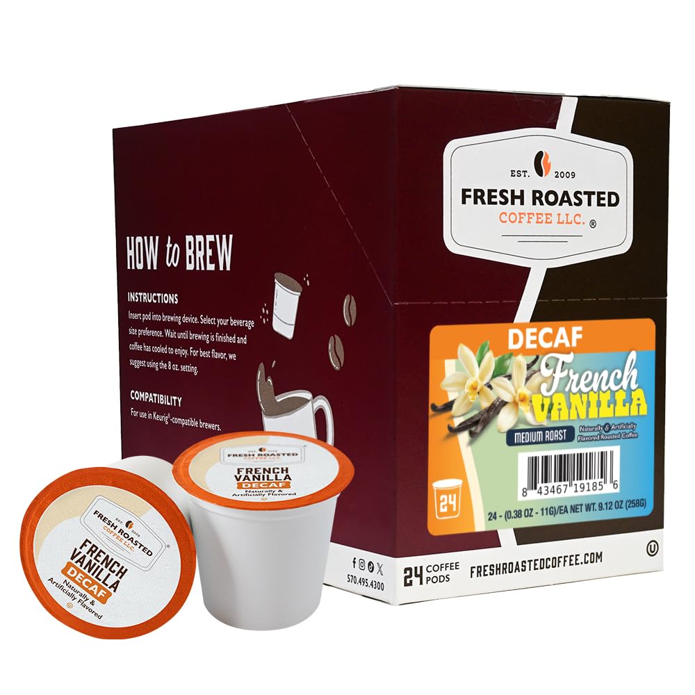 Fresh Roasted Coffee, Decaf French Vanilla, Flavored Coffee Pods, K-Cup Compatible, 24 Count