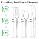Dealusy 360 Count Extra Heavy Duty Clear Plastic Silverware, 150 Forks, 150 Spoons, 60 Knives, BPA-Free, Heat Resistant, Disposable Plastic Utensils