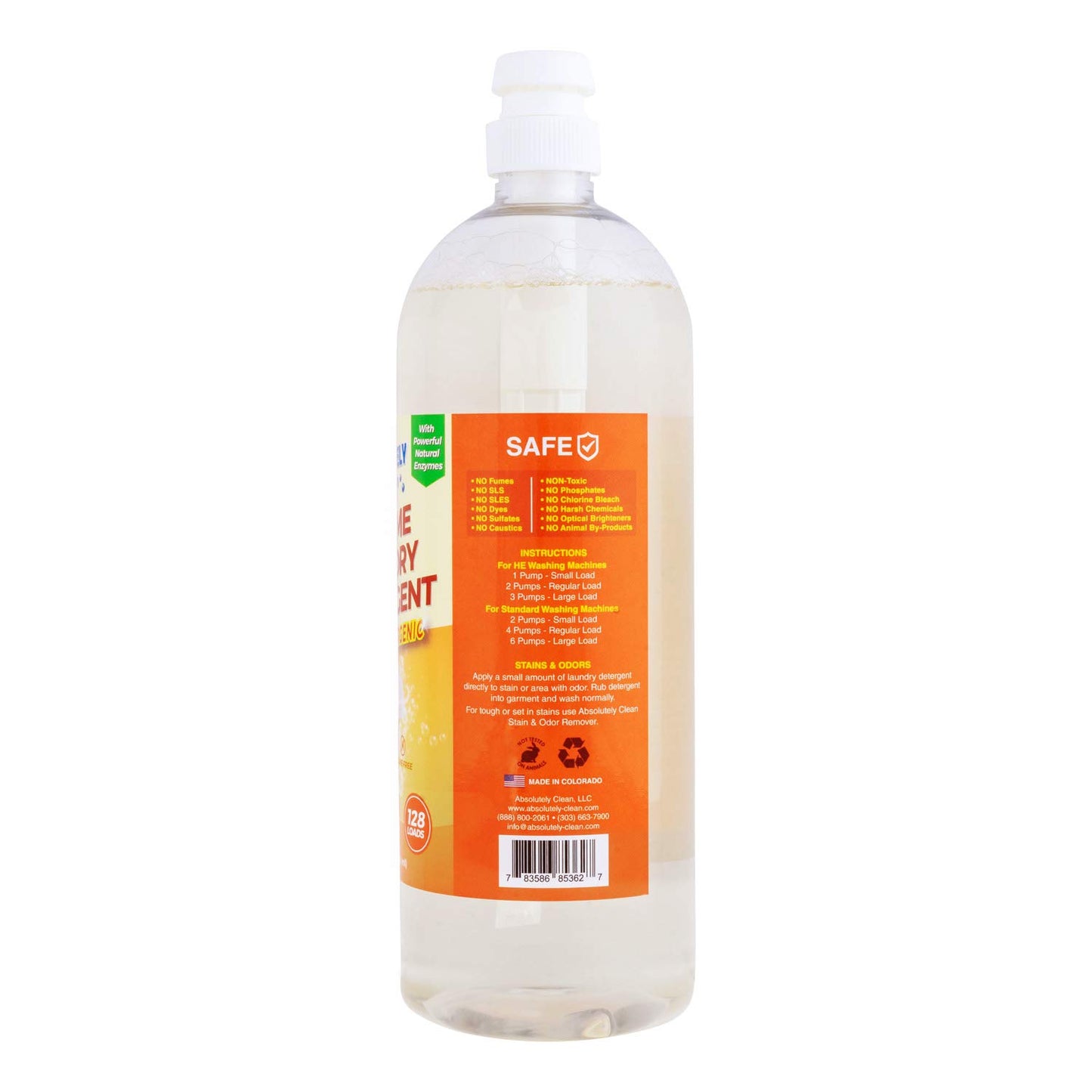 Amazing Natural Based Laundry Detergent Liquid (128 Loads) - Powerful Natural Enzymes - USA Made (32oz Bottle)