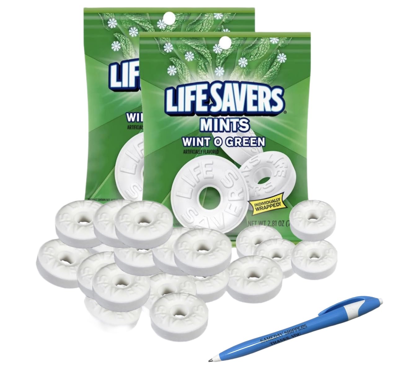 LIFESAVERS (Winto -O - Mint) | LifeSavers Hard Candy Breath Mints & Refreshing Taste | Flavored Individually Wrapped LifeSaver (Wint-O-Green - 2 Bags