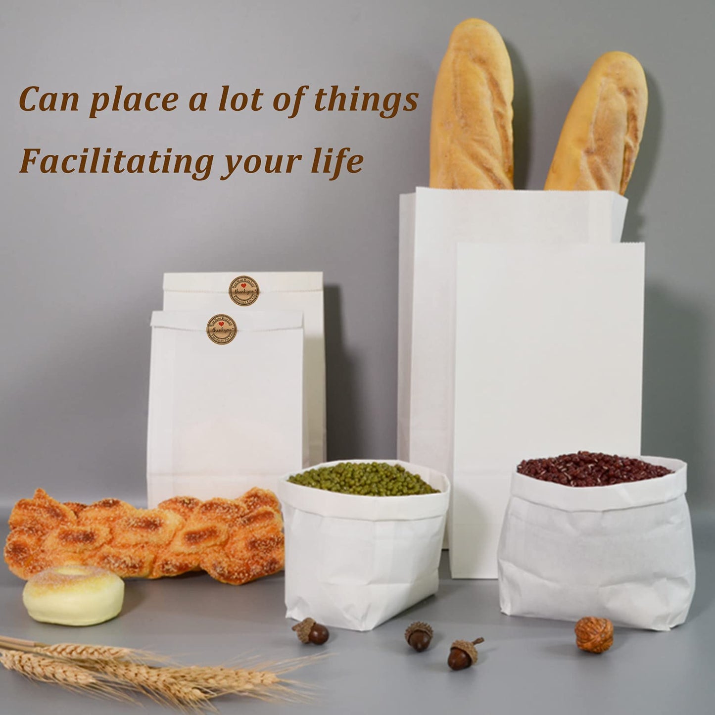 Paper Lunch Bags 100 Count Large White Lunch Bags Sacks Kraft White Paper 8LB Strong for Small Business