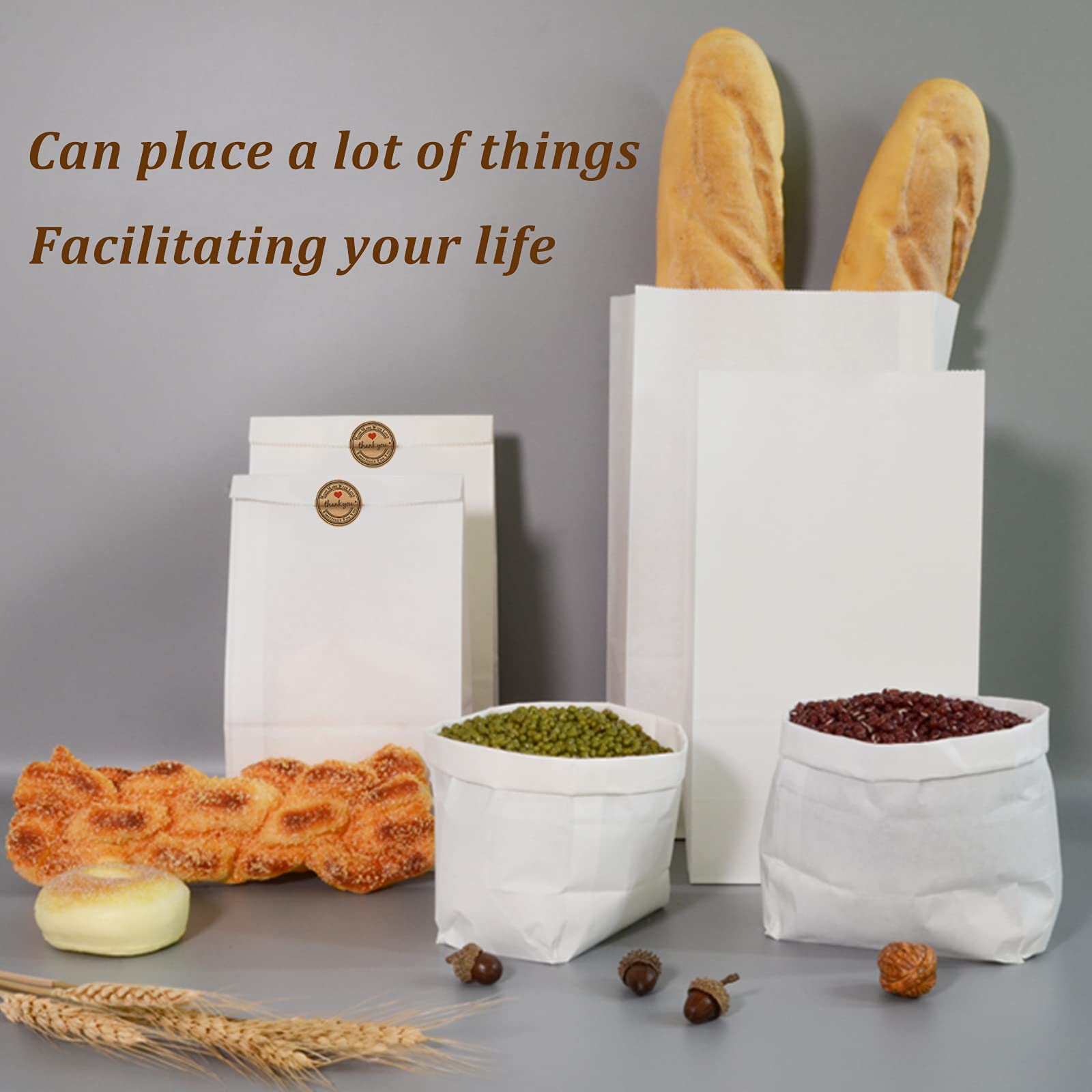 Paper Lunch Bags 100 Count Large White Lunch Bags Sacks Kraft White Paper 8LB Strong for Small Business