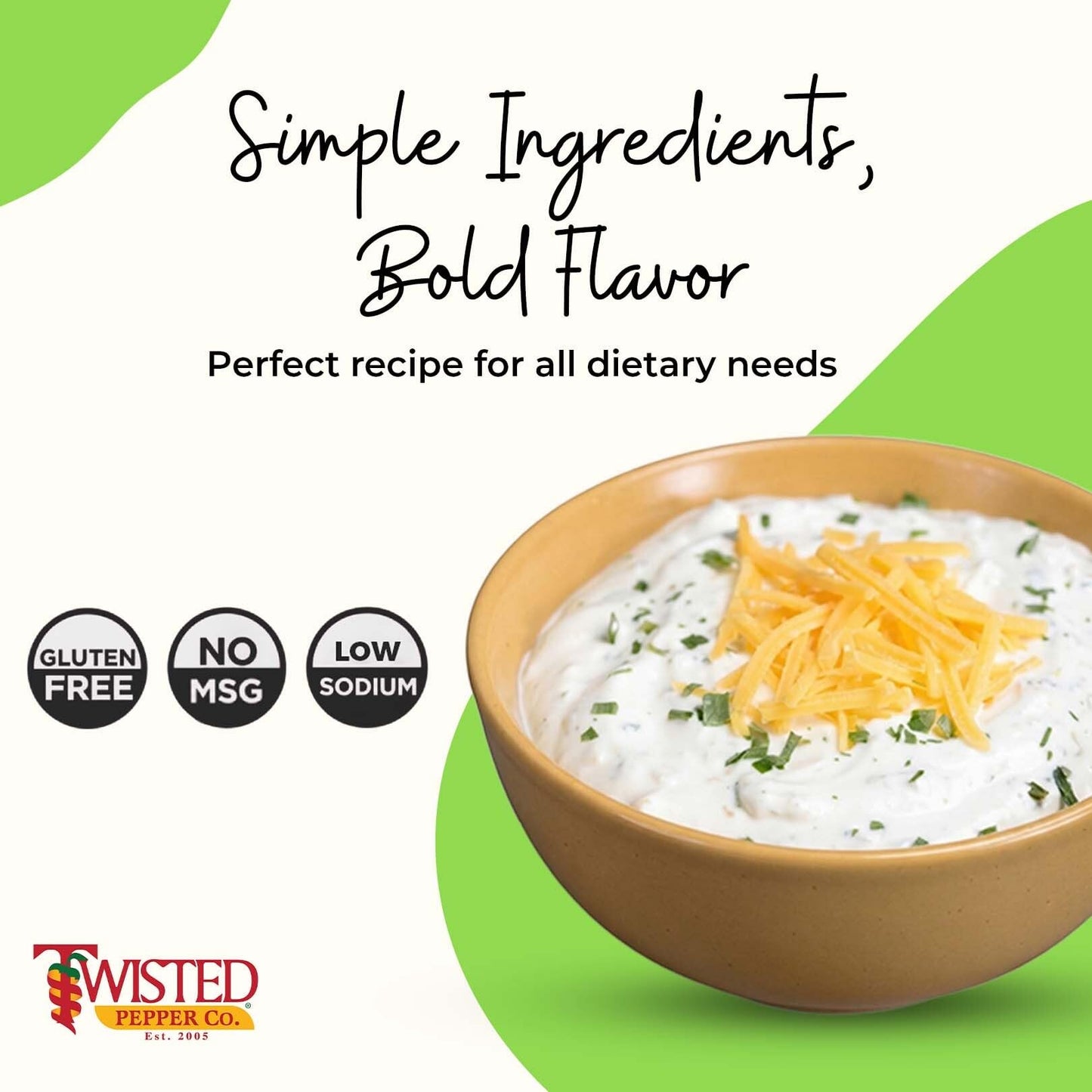 Twisted Pepper Co. Cheddar Onion Dip Mix | Dry Dips & Cheeseball Mixes | Gluten Free, Low Sodium, No Added MSG | Onion Dip Mix for Sour Cream or Mayo
