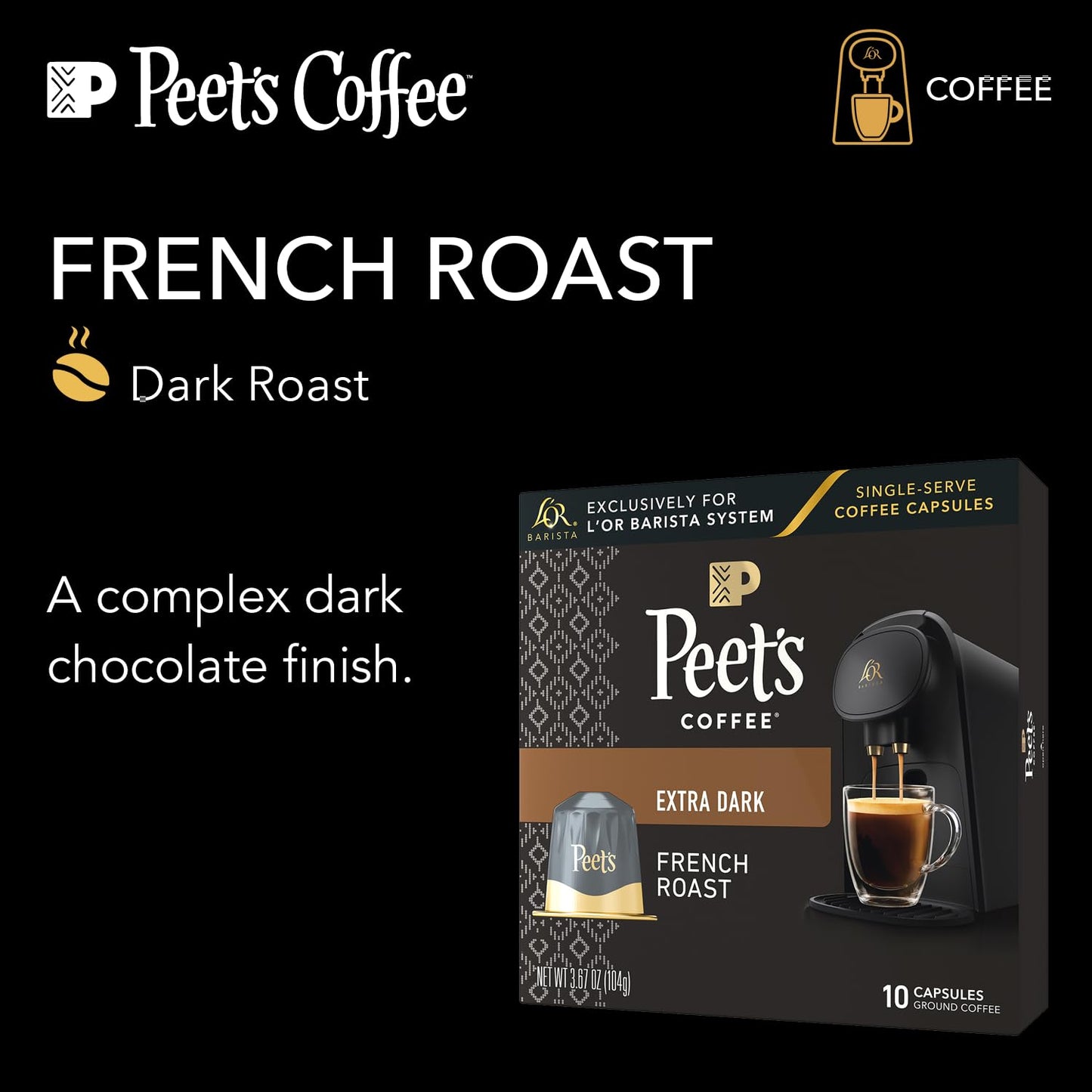 L'OR Barista Coffee Pods, 10 Count Peet's French Roast, Single-Serve Aluminum Capsules Compatible with the L'OR BARISTA System, 10 Count (Pack of 1)