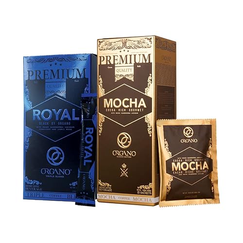 ORGANO Combo Pack, 1 box ROYAL Black Coffee and 1 Box Cafe Mocha 100% Certified Organic Gourmet Coffee