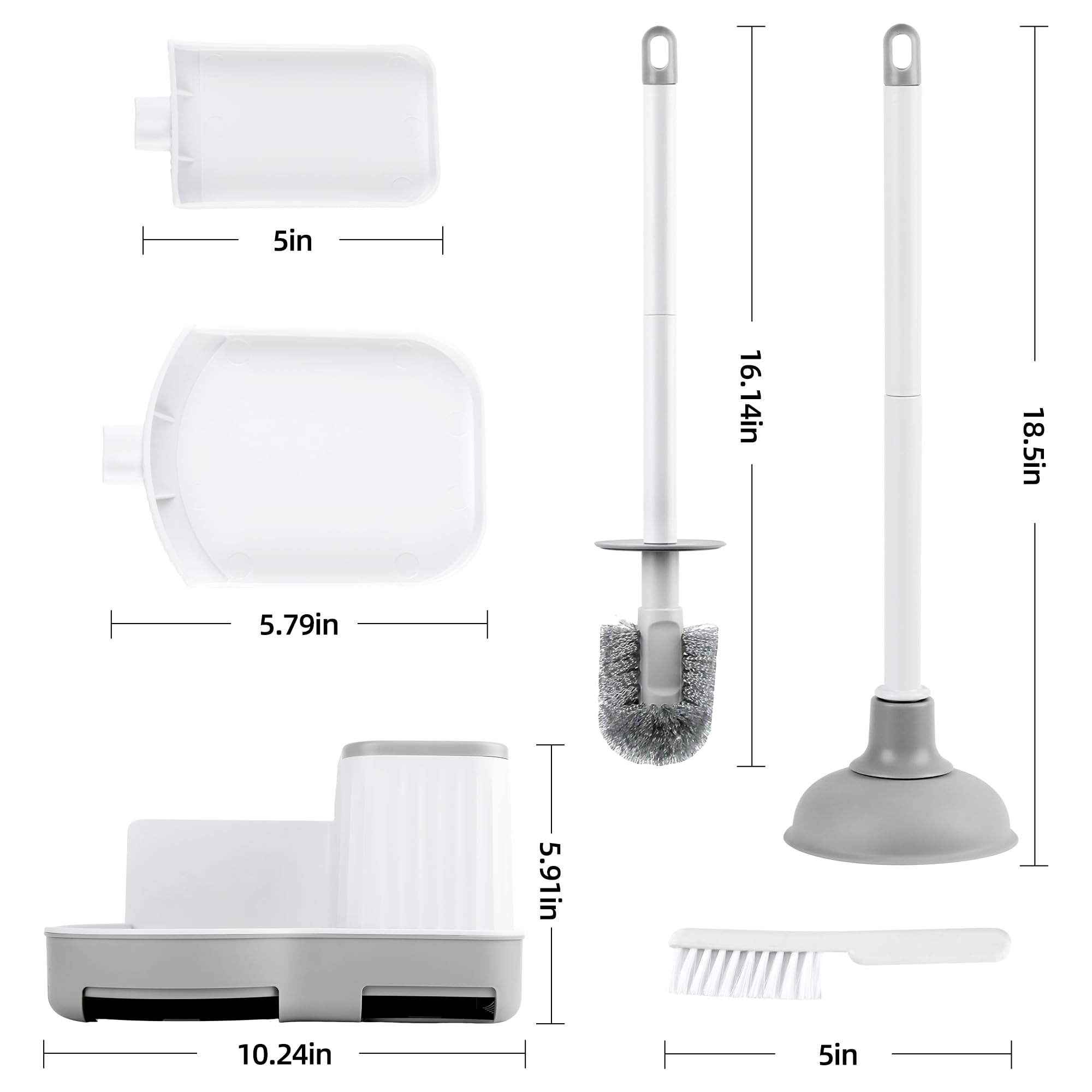 Toilet Brush and Plunger Set, 3 in 1 Toilet Bowl Brush and Holder with Crevice Cleaning Brush Wall Mounted Household Bathroom Cleaning Tools Plunger