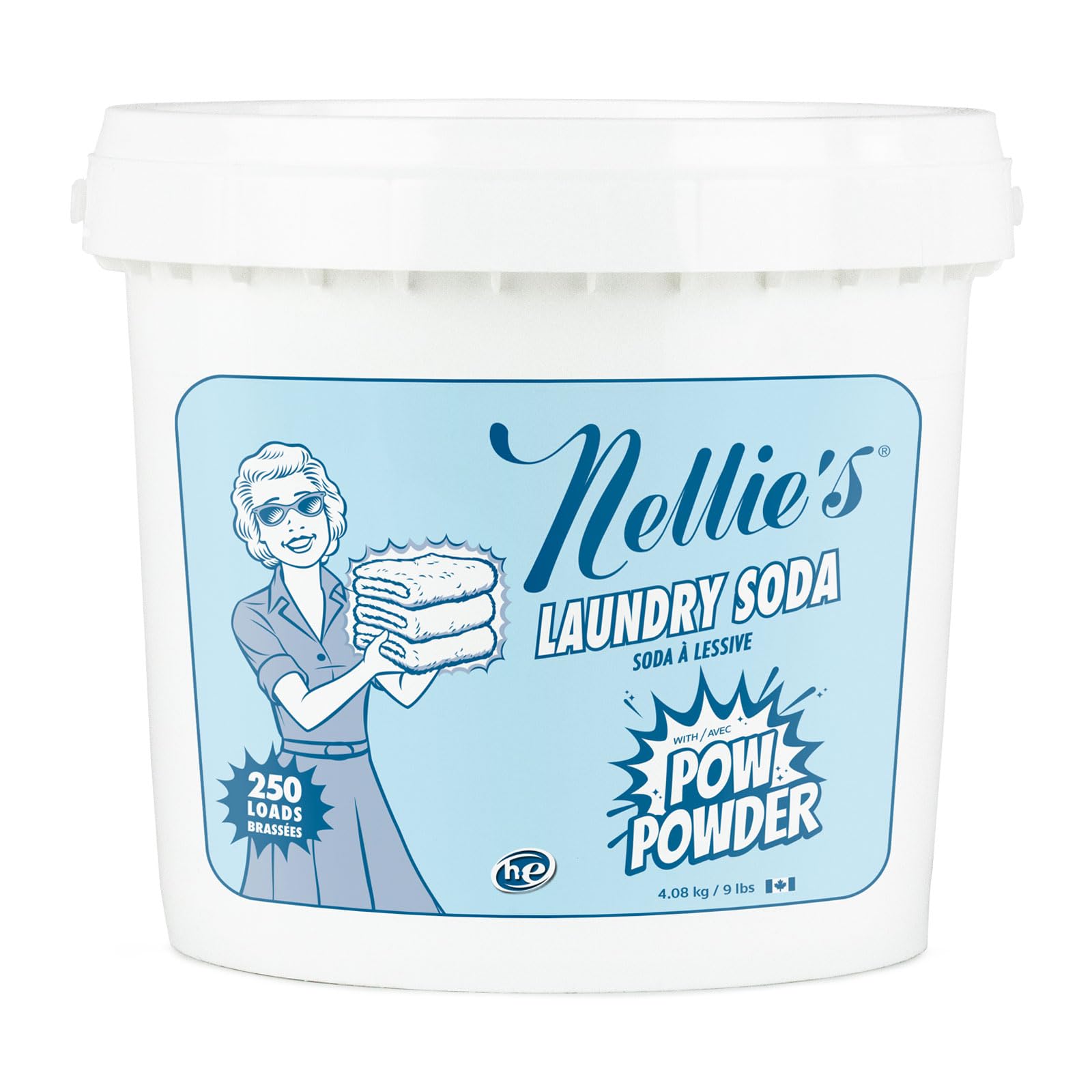 Nellie's Laundry Soda with POW Powder - 250 Loads - Environmentally Conscious Laundry Detergent with Stain-Fighting Active Enzymes - High-Efficiency