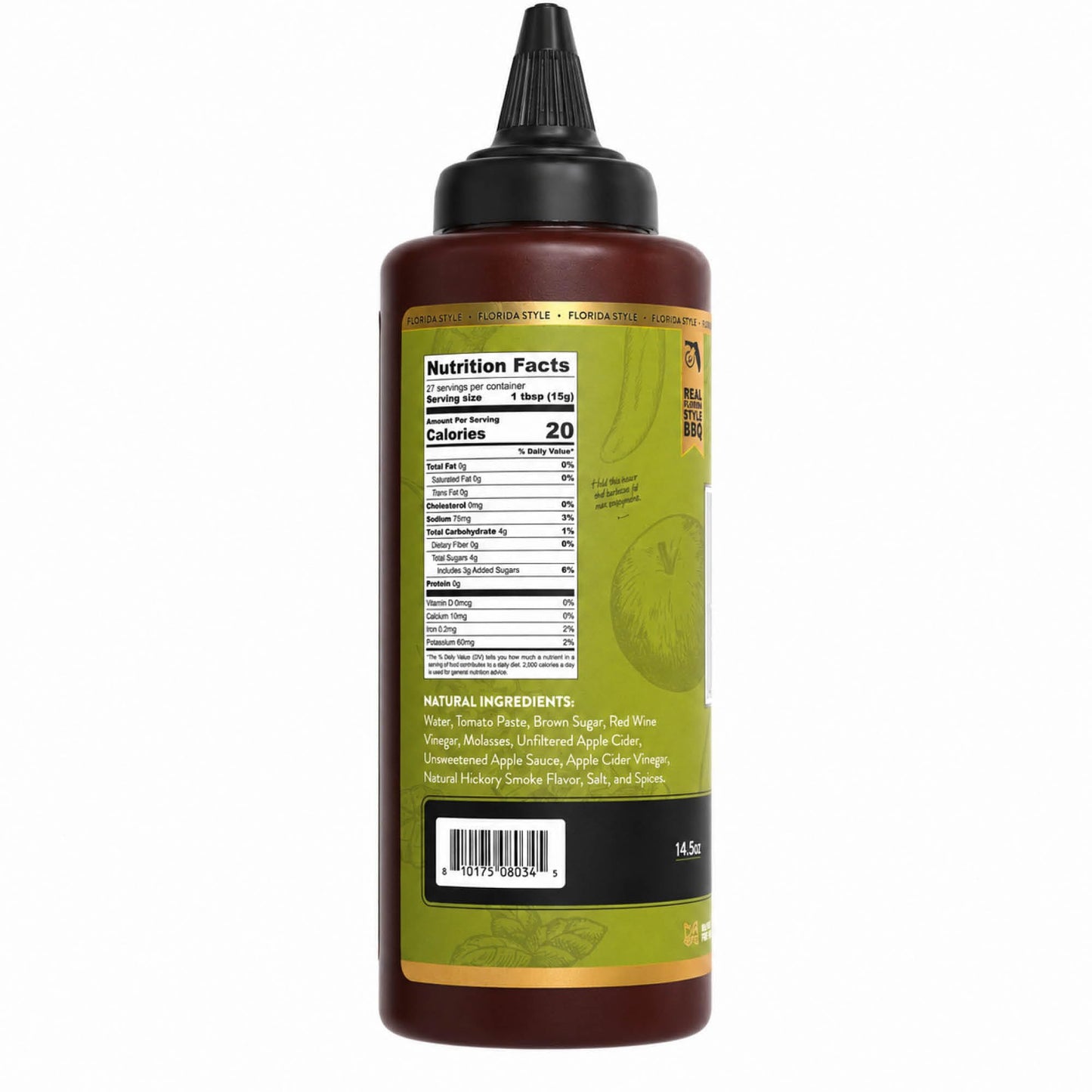 Tabañero Apple Hickory BBQ Sauce, Slow-Cooked Meats, Vegan, Bottle, 14.5oz