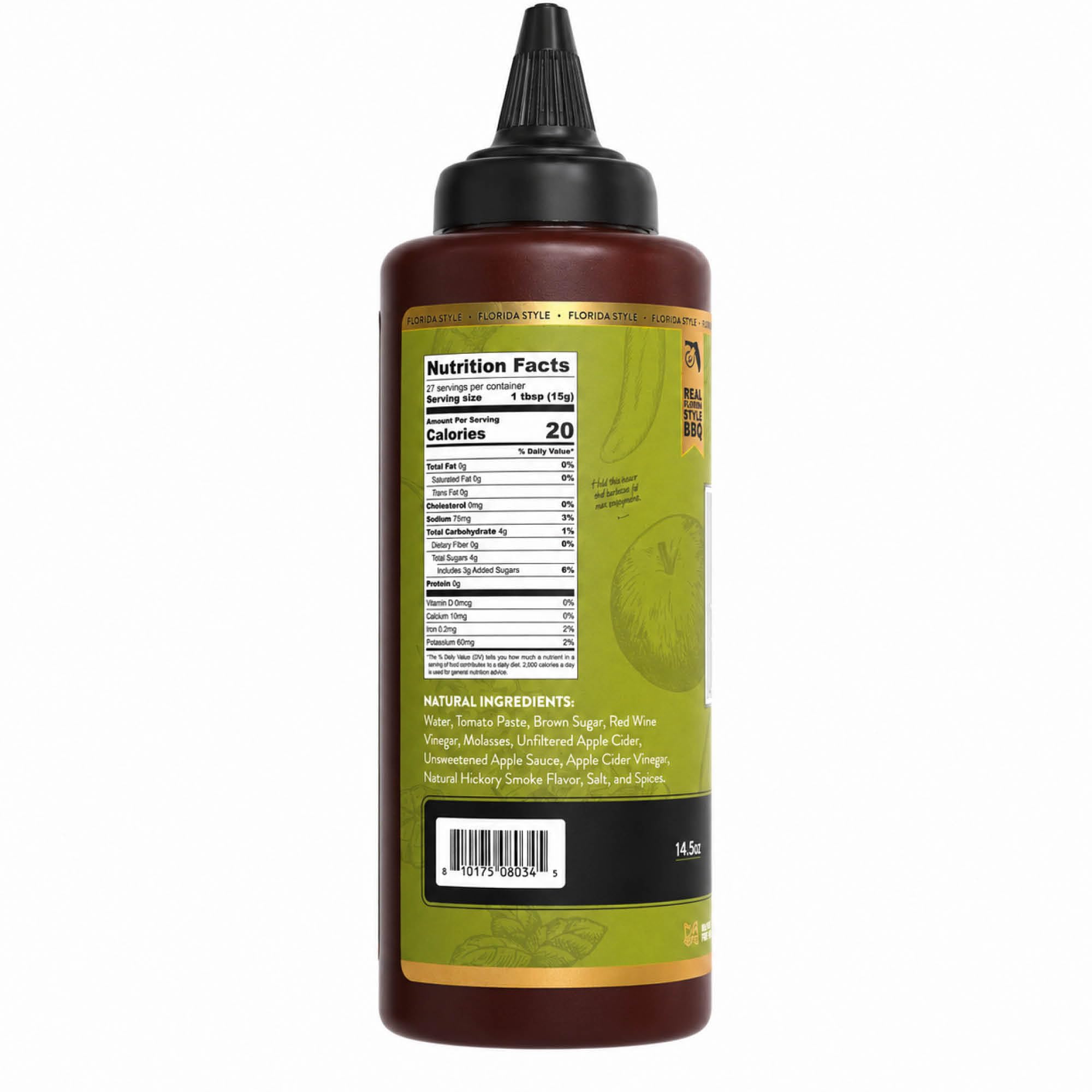 Tabañero Apple Hickory BBQ Sauce, Slow-Cooked Meats, Vegan, Bottle, 14.5oz