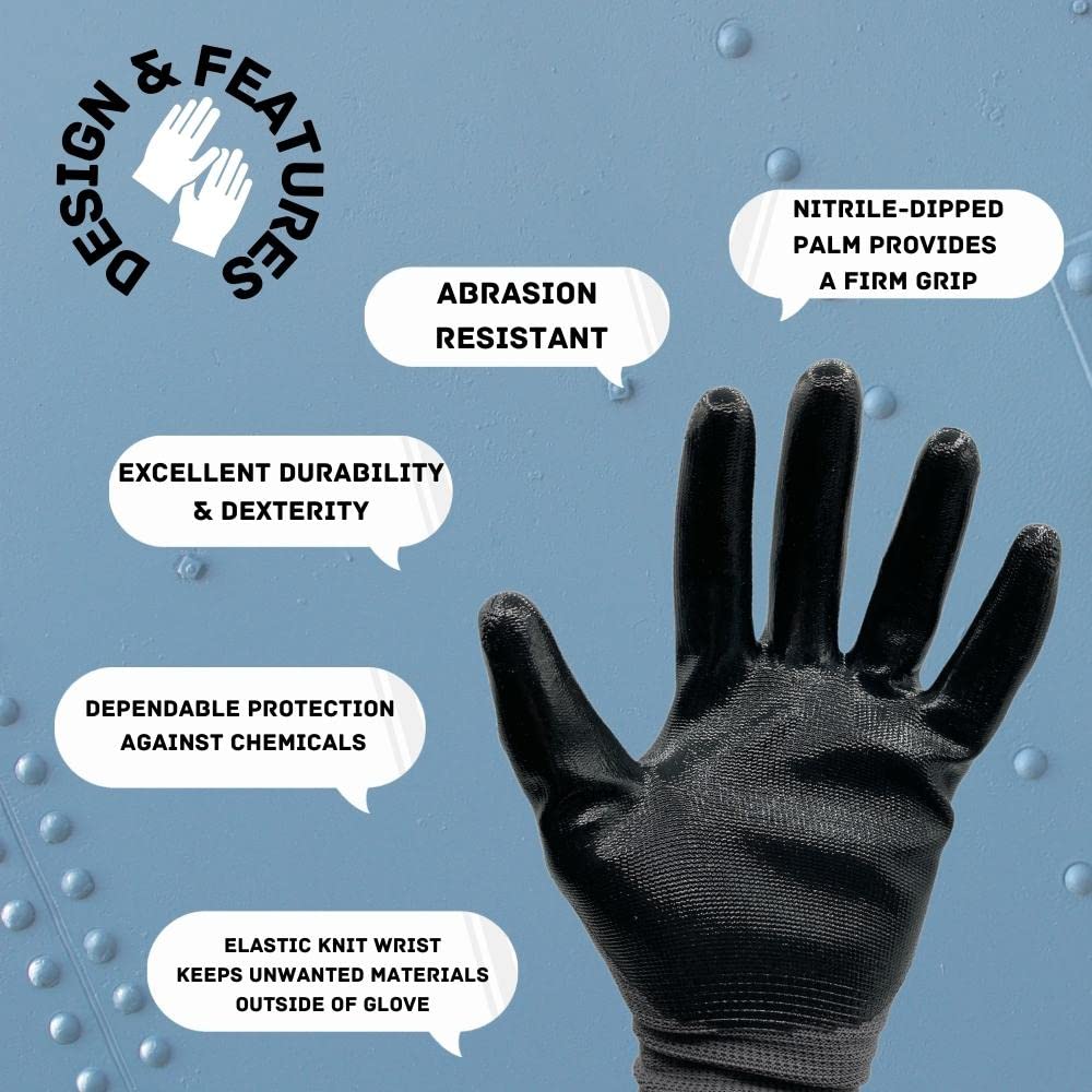 PackagingSuppliesByMail Work Gloves, Nitrile Gray Coated Nylon, Breatheable, Lightweight Garden Gloves for Men and Women, 2X-Large, 24 Pairs