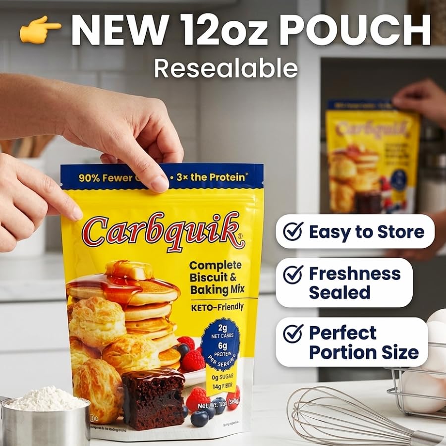 Carbquik Baking Mix 12oz Resealable Pouch - Pancake Mix, Diabetic Friendly Blood Sugar Control, 6g Protein per serving, Sugar Free, High Fiber Keto