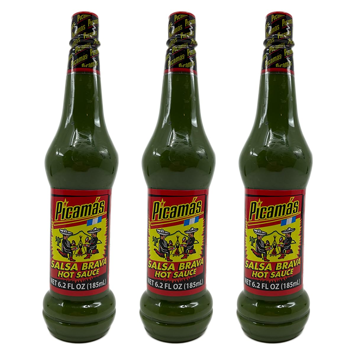 PICAMAS - Green Hot Sauce Salsa Brava 6.2oz Bottles (Pack of 3)