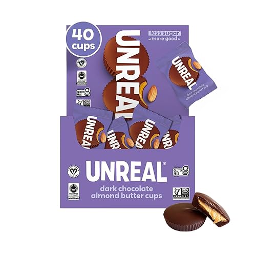 UNREAL Dark Chocolate Almond Butter Cups| 5g Sugar | Certified Vegan, Gluten Free, Fair Trade, Non-GMO | No Sugar Alcohols or Soy | 0.53 Ounce (Pack