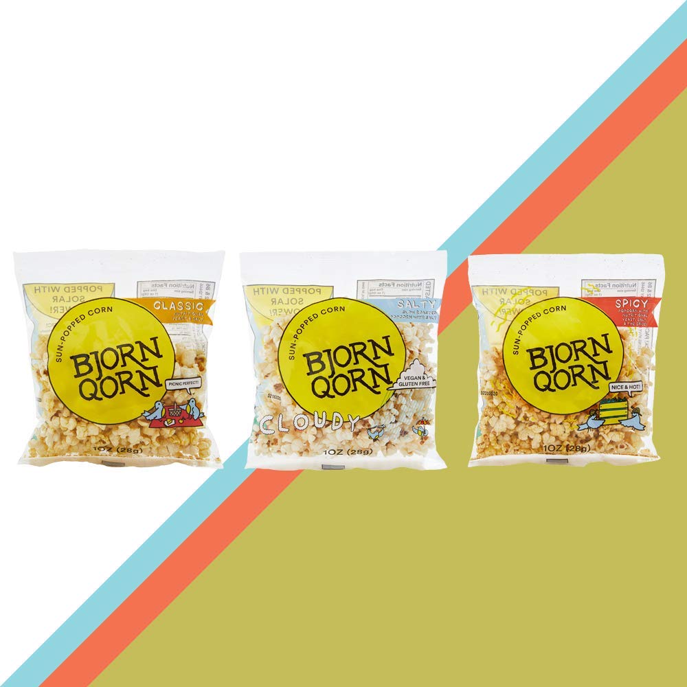 BjornQorn Popcorn Mini-Mix 30 Pack (3 Flavors) - Vegan & Gluten-Free - (10) Classic, (10) Spicy, (10) Cloudy - (30 1oz bags)
