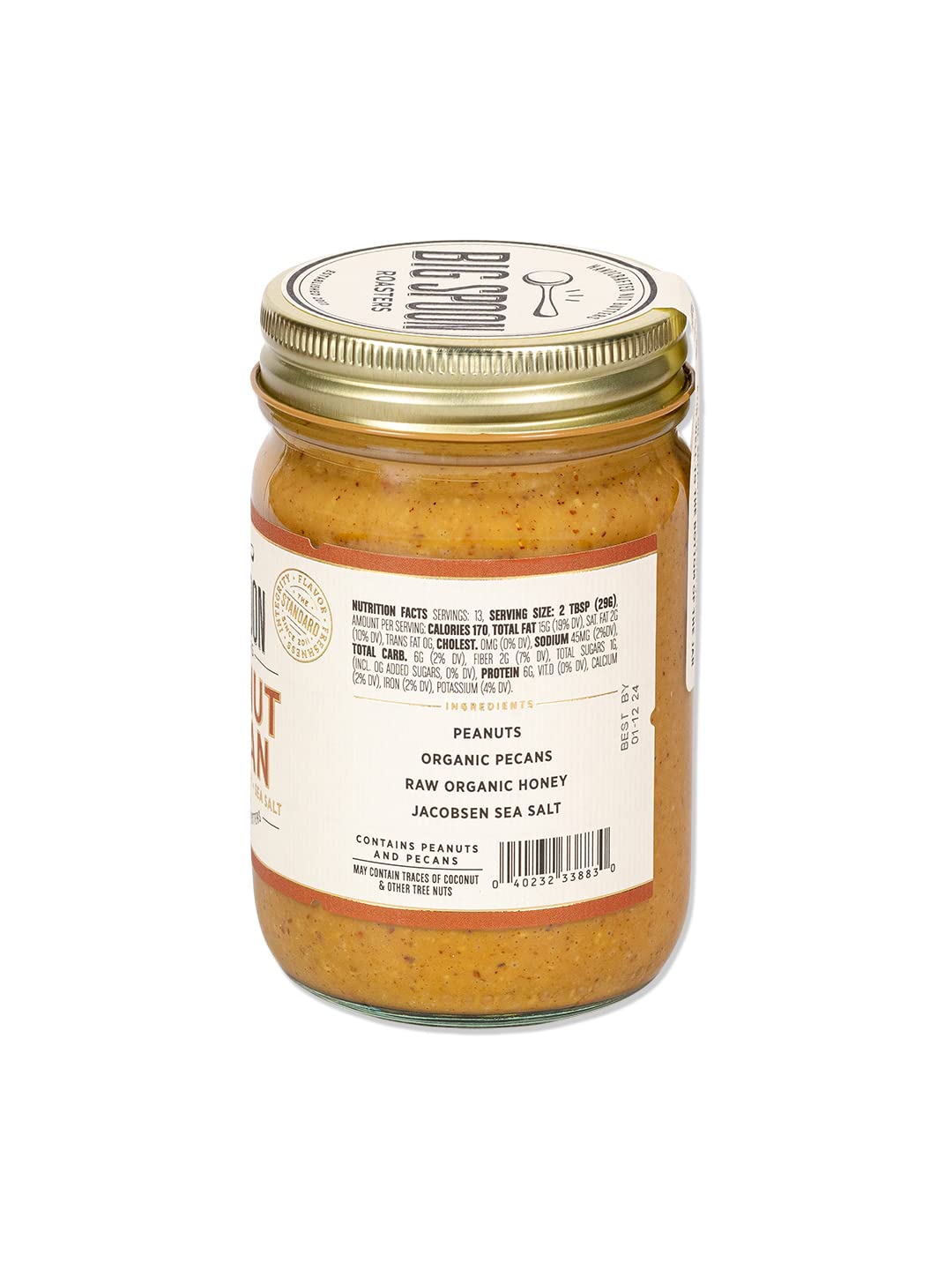 Big Spoon Roasters Peanut Pecan Butter w/ Organic Wildflower Honey & Sea Salt - Raw Honey Low Sugar Peanut Butter - Creamy Peanut Butter with Pecans