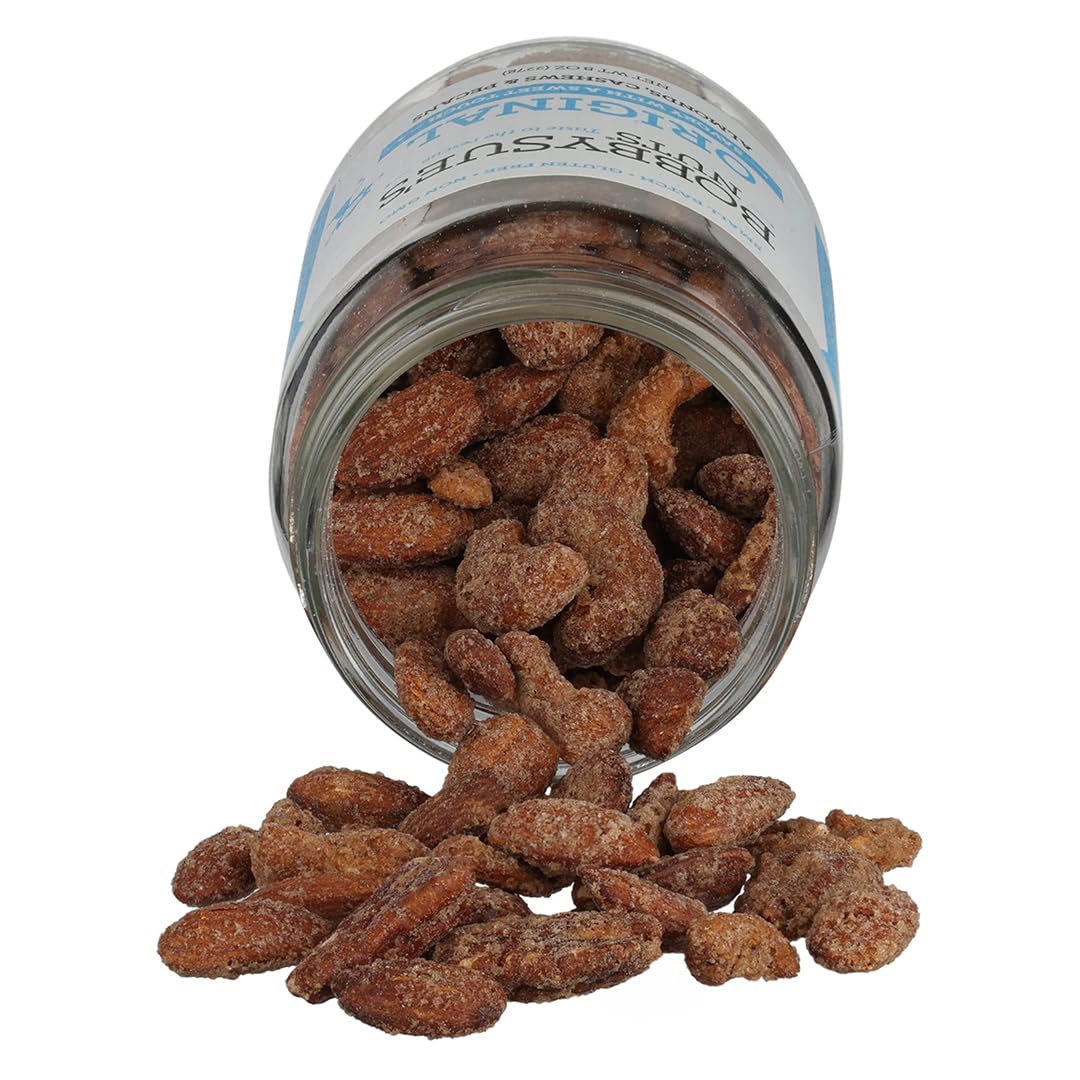 BobbySue's Nuts Original Style, All Natural, Healthy Snack, Gluten Free, Low Sugar, and High Protein Nuts Mix of Almonds, Cashews, Pecans, 8 Oz, 1 Jar