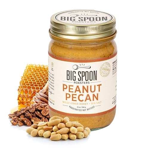 Big Spoon Roasters Peanut Pecan Butter W/Organic Wildflower Honey & Sea Salt - Raw Honey Low Sugar Peanut Butter - Creamy Peanut Butter With Pecans
