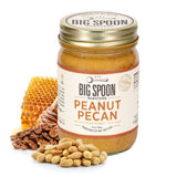 Big Spoon Roasters Peanut Pecan Butter W/Organic Wildflower Honey & Sea Salt - Raw Honey Low Sugar Peanut Butter - Creamy Peanut Butter With Pecans