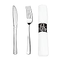 Party Essentials Party Supplies Wrapped Silverware Set Disposable, Pre Rolled Napkin and Cutlery, Forks/Knives Silver, 50 Units