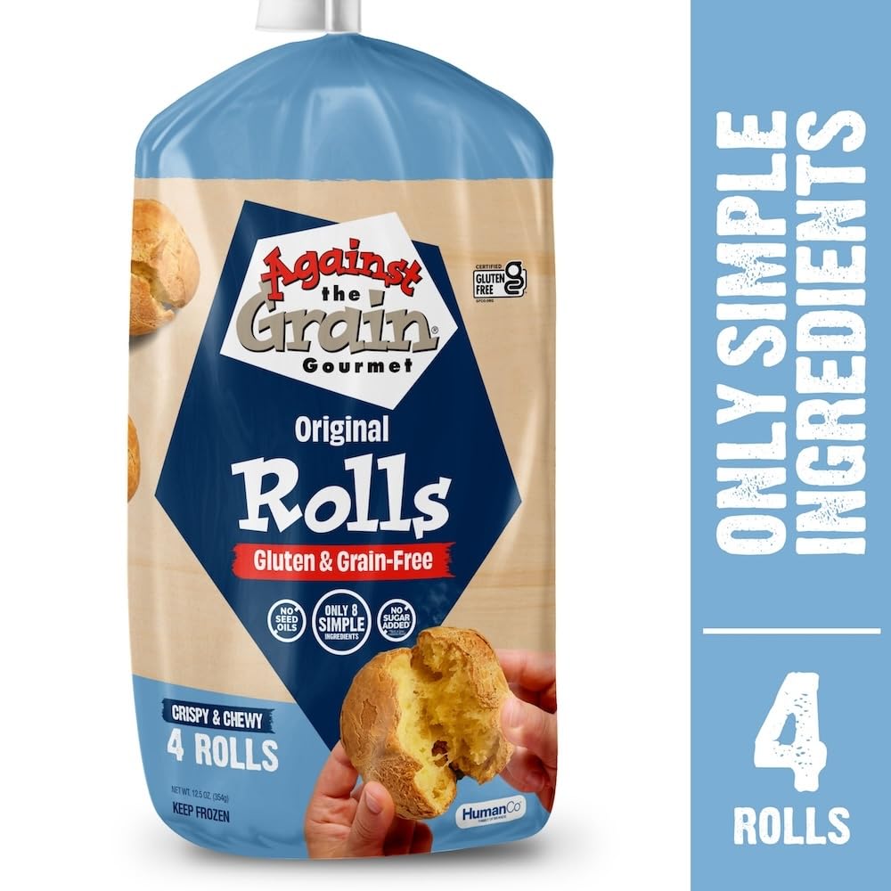 Against The Grain Gluten-Free Original Rolls,12.5 oz, Grain-Free, Seed Oil Free, Frozen Bread, 4 Rolls