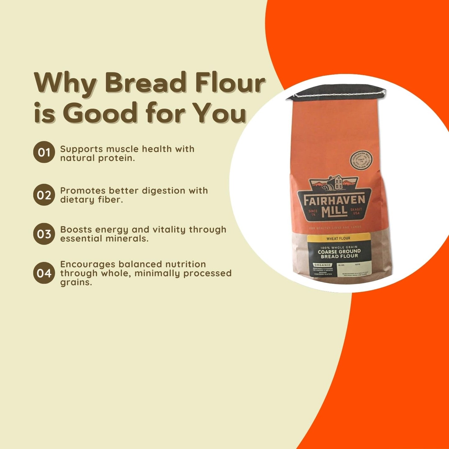 Fairhaven Mill Coarse Ground Whole Wheat Bread Flour - USDA Organic Certified and 100% Whole Grain - Rustic Texture for Artisan Loaves, Rolls, Pizza