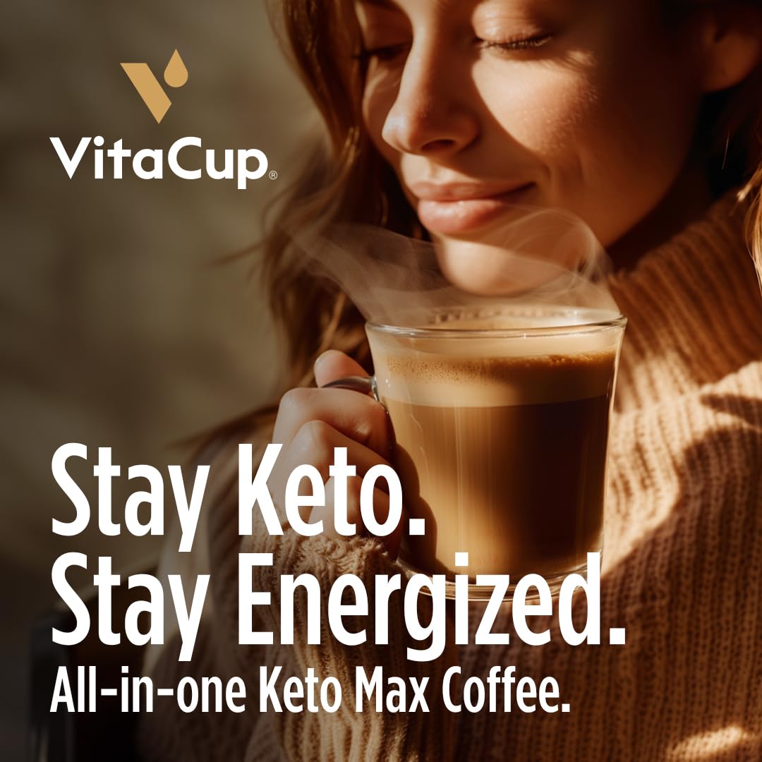 VitaCup Keto Max Dark Roast Coffee Pods, Ketosis & Energy, Butter, MCT Oil, Turmeric, B Vitamins, D3, All-In-One Keto Single Serve Pod Compatible