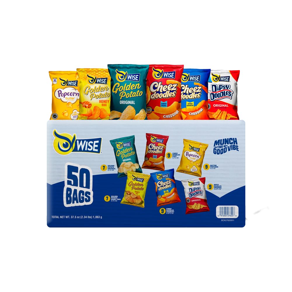 Wise Snacks Variety Pack Chips (50 Count)- Grab & Snack Potato Chips Individual Bags - Assorted Flavors - Convenient for On-the-Go Snacking - Quality
