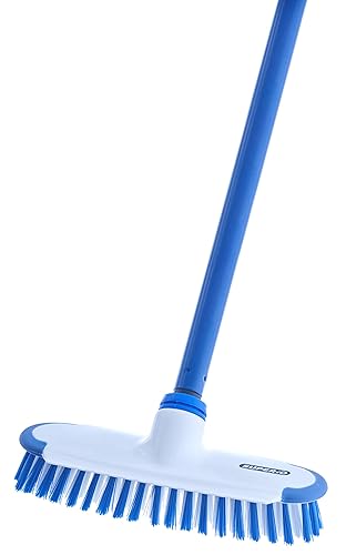Superio Deck Scrub Brush with Long Handle 48 Inches, Heavy Duty Stiff Bristles Grout Scrubber with Scraper - Cleans Hot Tub, Swimming Pool, Granite