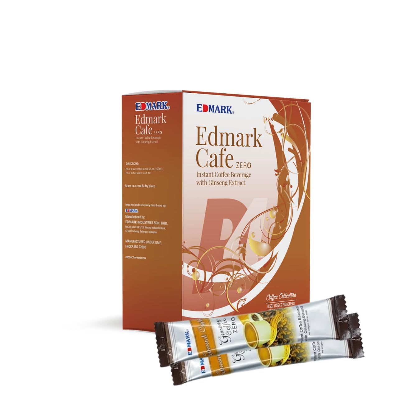 EDMARK ZERO Ginseng Coffee | Smooth Medium Roast w/Panax Ginseng | Low Sugar, Aspartame-Free Clean Sweetened Formula | Balanced Energy, Focus